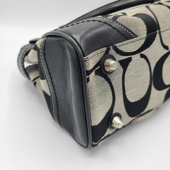 Coach Hampton Signature C Satchel Shoulder Bag Tote Purse Black Gray Jacquard - Picture 12 of 16